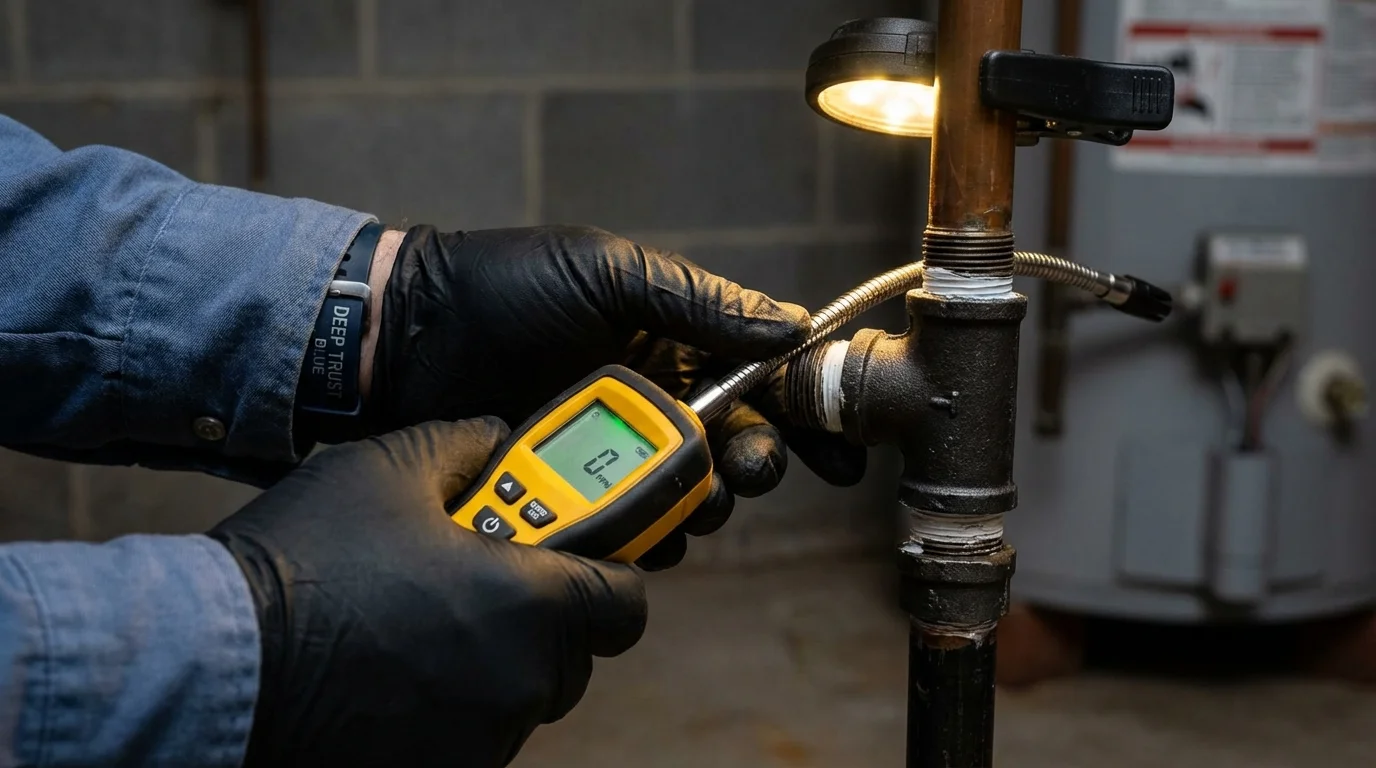 Gas leak detection with electronic sniffer by Johns Plumbing LLC in La Crosse