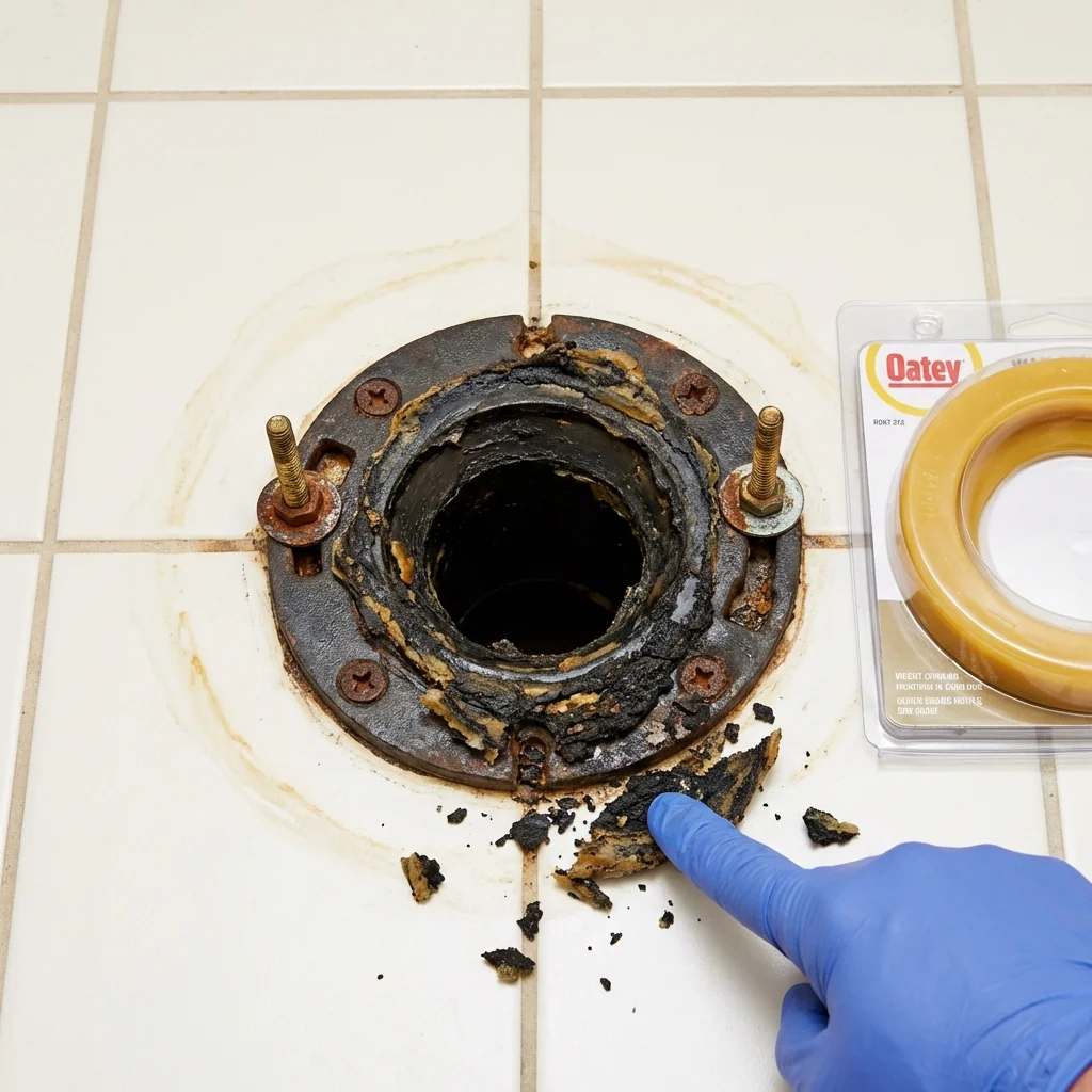 Failed wax ring showing water seepage at the base of a toilet in a La Crosse, WI home