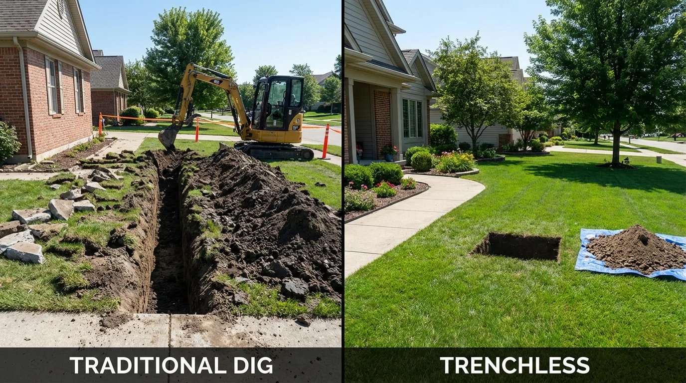Trenchless sewer repair with minimal yard damage versus traditional excavation in La Crosse, WI